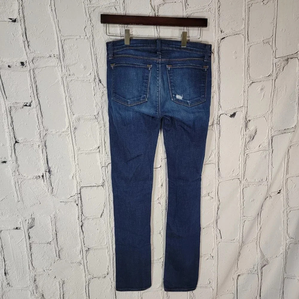 J Brand Dark Wash Distressed Alta Straight Leg Jeans Hi Rise Dark Wash Denim 28 - Picture 4 of 7